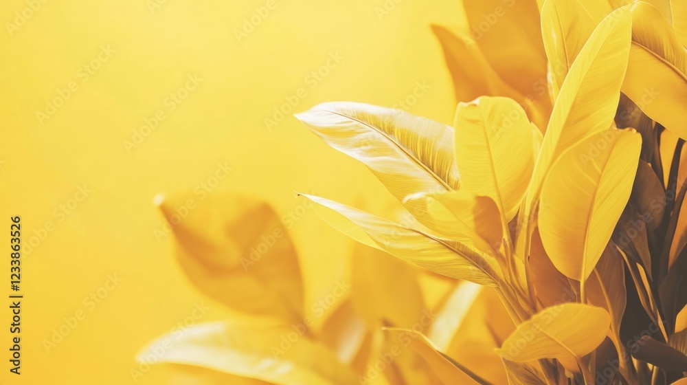 Poster Vibrant close up of yellow leaves against a bright background creating empty space for text or design elements in nature inspired setting