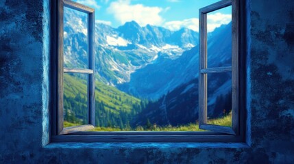 Nature's Call: Scenic Mountain View Through Open Window Showcasing Environmental Beauty and Conservation Efforts