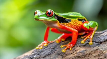 Naklejka premium Brightly Colored Red-Eyed Tree Frog Perched on Natural Habitat