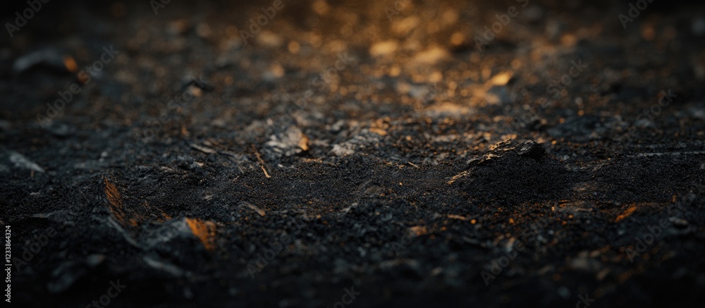 Poster Dark ambient ground texture with indistinct elements and blurred details, ideal for overlaying text or graphic designs.
