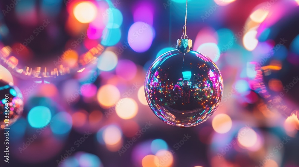 Poster vibrant bokeh lights reflecting on christmas ornaments creating a festive and colorful holiday atmos