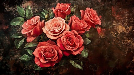 Hand Drawn Roses Bouquet Romantic Love Illustration for Valentines Day Cards Wedding Invitations and Romantic Designs