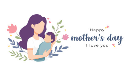 happy mother's day banner, mother holding a baby in her hands