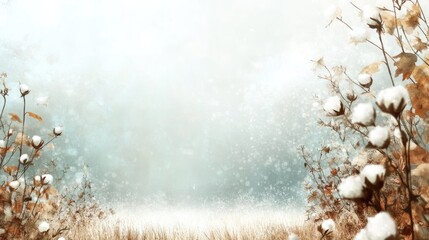 Cotton Field in Winter and Fall with Soft Focus and Blank Space for Text Overlay