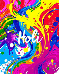 Obraz premium An abstract Holi artwork featuring swirls and splatters of bright, bold colors blending together, symbolizing unity and happiness. The design should focus solely on the beauty of the colors