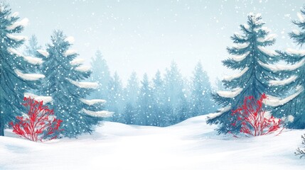 Obraz premium Winter Wonderland Landscape with Snow-Covered Pines and Blank Space for Text or Designs