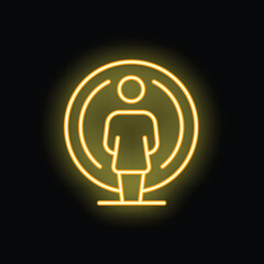 Neon sign representing a businesswoman standing inside a circle, a concept of ambition, leadership and success