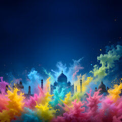 Naklejka premium Taj Mahal with Holi Color Explosion - Festival of Colors