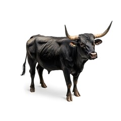 Naklejka premium Black bull, full-body, standing isolated on a white background. Detailed photograph, PNG format. 