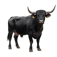 Naklejka premium Black bull, full-body, standing isolated on a white background. Detailed photograph, PNG format. 