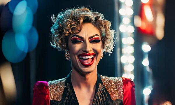 Portrait of a Fabulous Beautiful Drag Queen in Dressing Room Before Performance