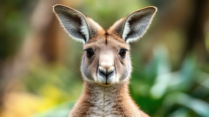 Fototapeta premium Australian Kangaroo Portrait in Natural Habitat Surrounded by Lush Greenery