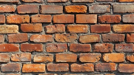 Panorama of a textured red brick wall with weathered appearance suitable for backgrounds and design projects