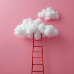 A pink ladder going up into the clouds.