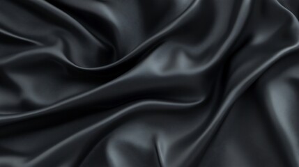 Abstract image of dark, flowing, shiny fabric with smooth curves and textured surface