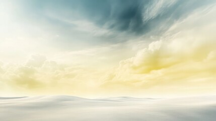 Obraz premium Serene cream yellow and gray panoramic landscape with dynamic cloudy sky creating a tranquil atmosphere for nature-themed designs.