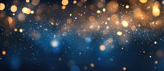 Fototapeta premium Champagne Bokeh Burst Background with Empty Space for Text in Blue and Golden Highlights