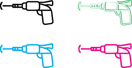 Simple cartoon bus icons, minimalist line drawings, vibrant neon colors, front view buses, playful transportation symbols, geometric vehicle shapes, outlined vehicle designs, colorful public transit l