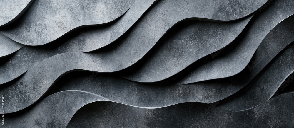 Aufkleber abstract close-up of textured dark grey wavy surface with depth effects and shadows suitable for bac