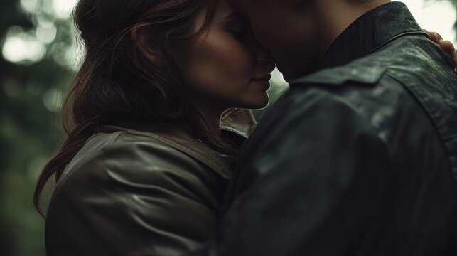 Couple Embracing in Nature Intimate Moment of Love and Connection Close Up Tenderness Outdoors