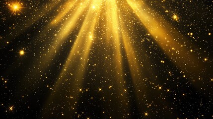 Cosmic Light Burst Illuminating Golden Stars in a Starry Universe with Empty Copyspace for Text or Graphics