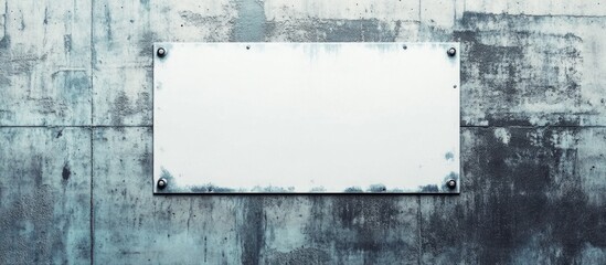 Fototapeta premium Blank metal sign on a weathered concrete wall with industrial texture suitable for advertising or informational use Copy Space