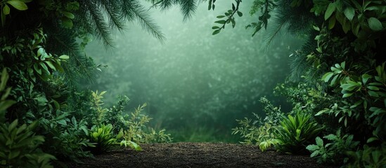 Fototapeta premium Lush Cedar Forest Scene with Dense Foliage and Ample Copy Space for Text or Branding Use