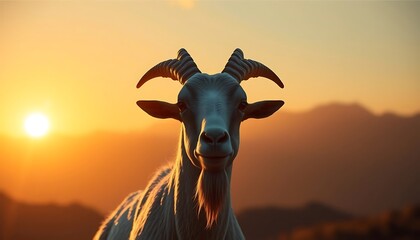 Majestic Goat at Sunset: A Serene Golden Hour Portrait