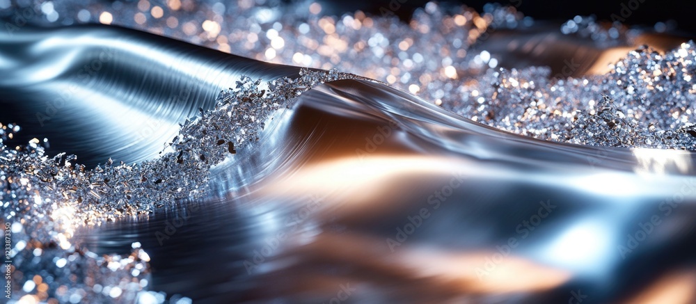Aufkleber metallic waves with shimmering reflections and sparkling particles in a dynamic flowing pattern copy