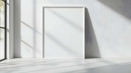 Obraz premium Bright and airy minimalist living room interior with large window letting in natural daylight creating a serene and calming ambiance The space features clean lines a sparse aesthetic