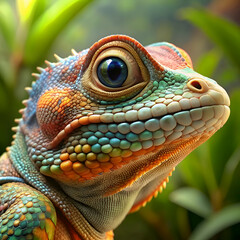 Fototapeta premium Close-up of a vibrantly colored lizard. showcasing intricate scales.