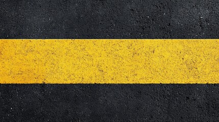 Vibrant yellow road marking on dark asphalt surface creating negative space for design elements in urban environment.