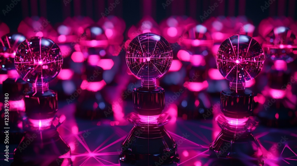 Poster pink illuminated globes in a dark setting