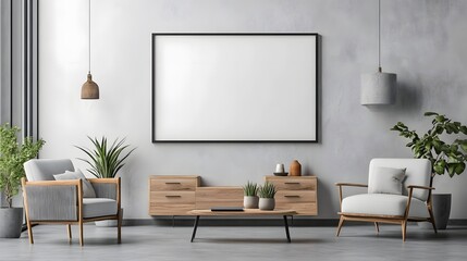 Cozy and elegant minimalist living room with modern wooden furniture a comfortable sofa a stylish armchair a sleek coffee table and a potted plant adding a touch of nature