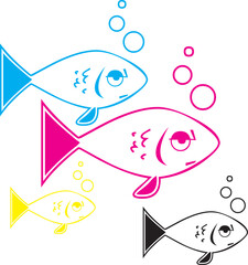 Pesci colorati che nuotano contro corrente