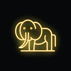 Neon sign of a cute elephant glowing yellow on a black background