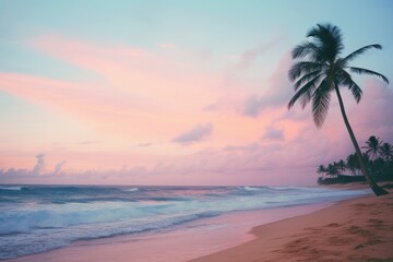 Fototapeta premium Sunset beach with coconut trees landscape summer outdoors.