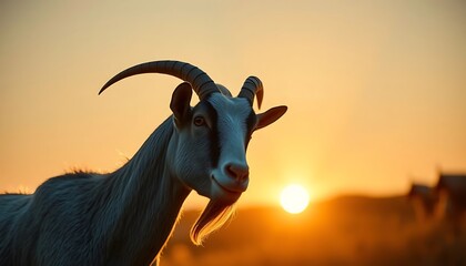 Obraz premium Sunset Goat Portrait: Serene Silhouette at Golden Hour