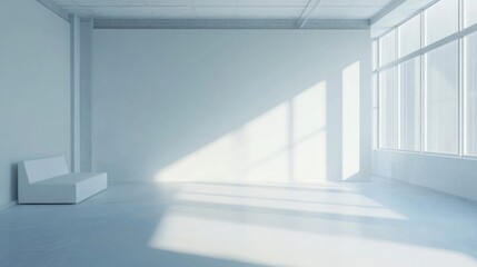 Minimalist design studio interior with ample natural light and empty space for creative concept development and innovative projects