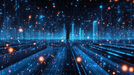 Fototapeta premium Digital city data flow; glowing network, futuristic background