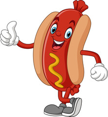 Illustration of cartoon hot dog giving thumb up