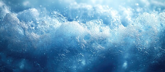 Obraz premium Underwater close-up of waves and bubbles in blue water with Copy Space for text placement