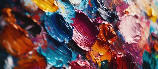 Fototapeta premium Colorful abstract oil paint texture on canvas with rich brush strokes and copy space for text.