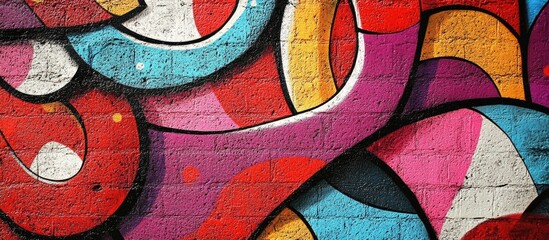 Colorful abstract graffiti art on a textured wall with vibrant hues creating dynamic patterns and shapes Copy Space