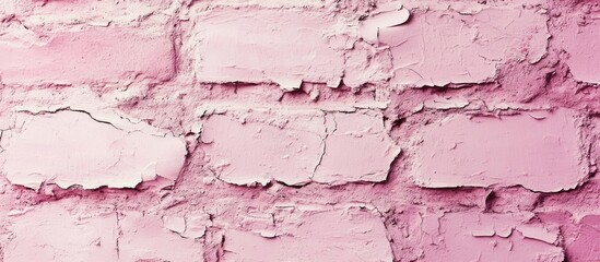 Obraz premium Textured pink brick wall with peeling paint and uneven surface, suitable for background use, Copy Space available.