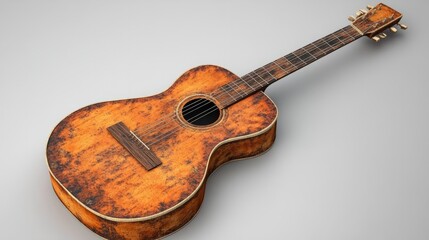 Fototapeta premium Classic 3D guitar with wooden textures, isolated on a gray background