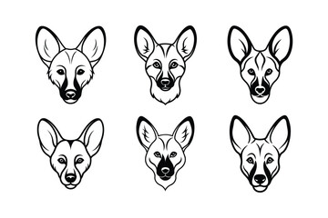 African Wild Dog (Lycaon pictus) animal design, labeled line art vector art illustration.