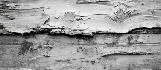 Obraz premium Rough, weathered wooden plank texture with peeling paint in monochrome.