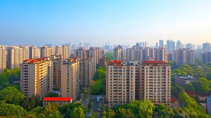 Obraz premium Aerial View of a Cityscape at Dawn