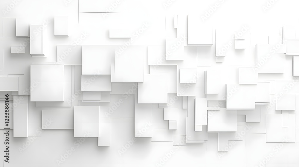 Aufkleber Minimalist abstract composition with overlapping geometric shapes in clean white color tones  Layered square and rectangle elements create a modern minimalist and architectural digital artwork